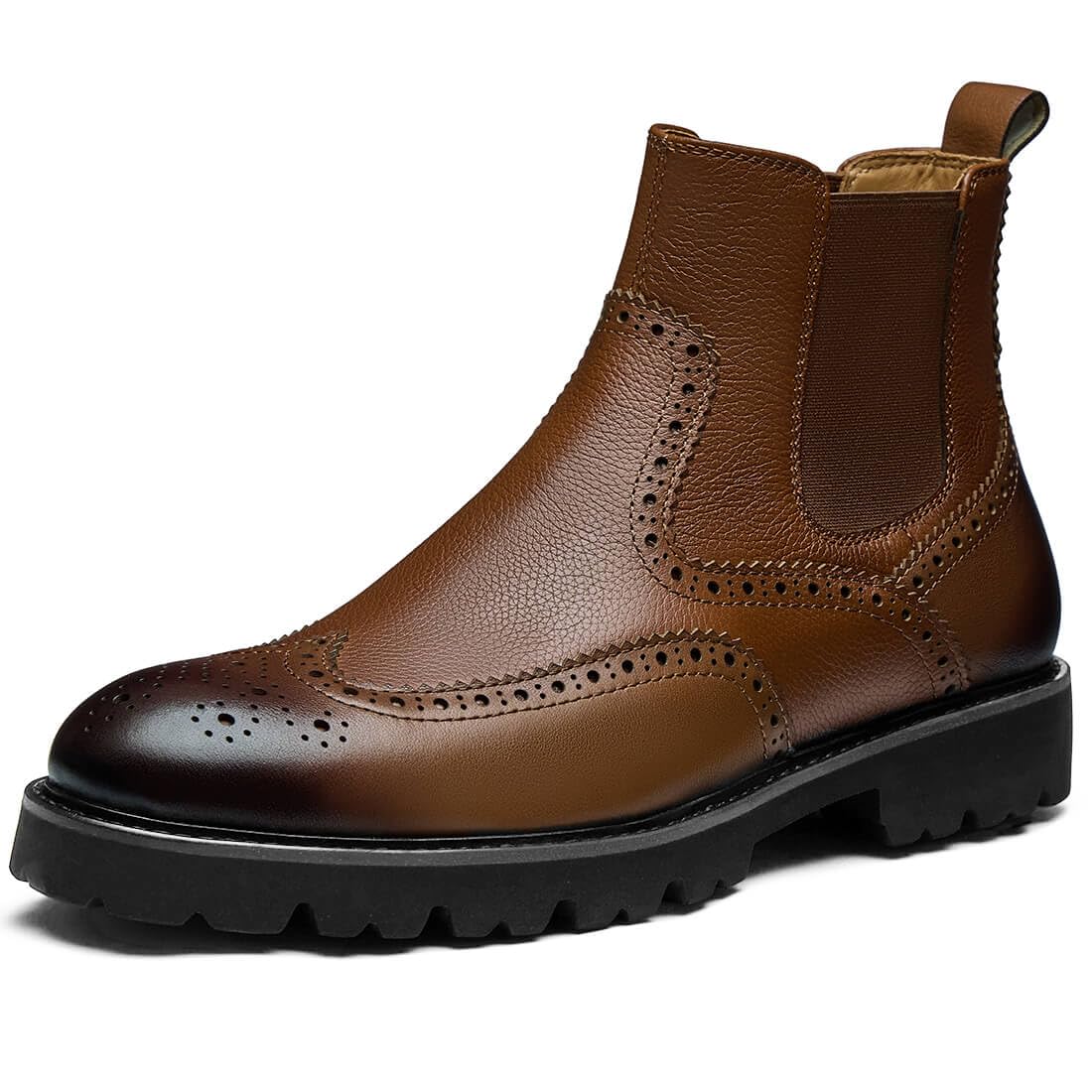 Jepsengord Men's Chelsea Boots Genuine Leather Dress Boots for Men Wingtip Brogue Formal Business Casual Ankle Boots