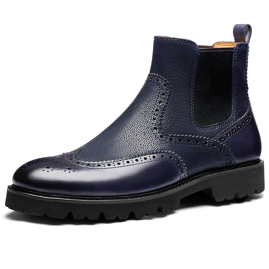 Jepsengord Men's Chelsea Boots Genuine Leather Dress Boots for Men Wingtip Brogue Formal Business Casual Ankle Boots