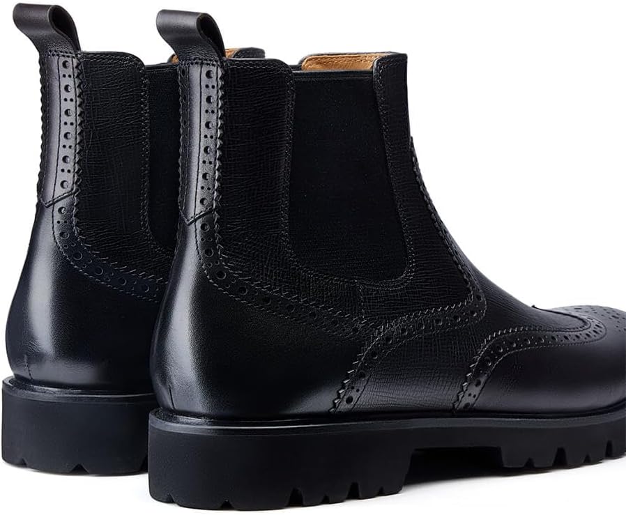 Jepsengord Men's Chelsea Boots Genuine Leather Dress Boots for Men Wingtip Brogue Formal Business Casual Ankle Boots