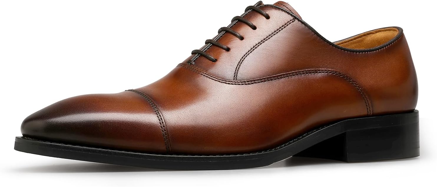 DESAI Men’s Dress Shoes with Genuine Leather in Classic Formal Oxford Leather Shoes for Men