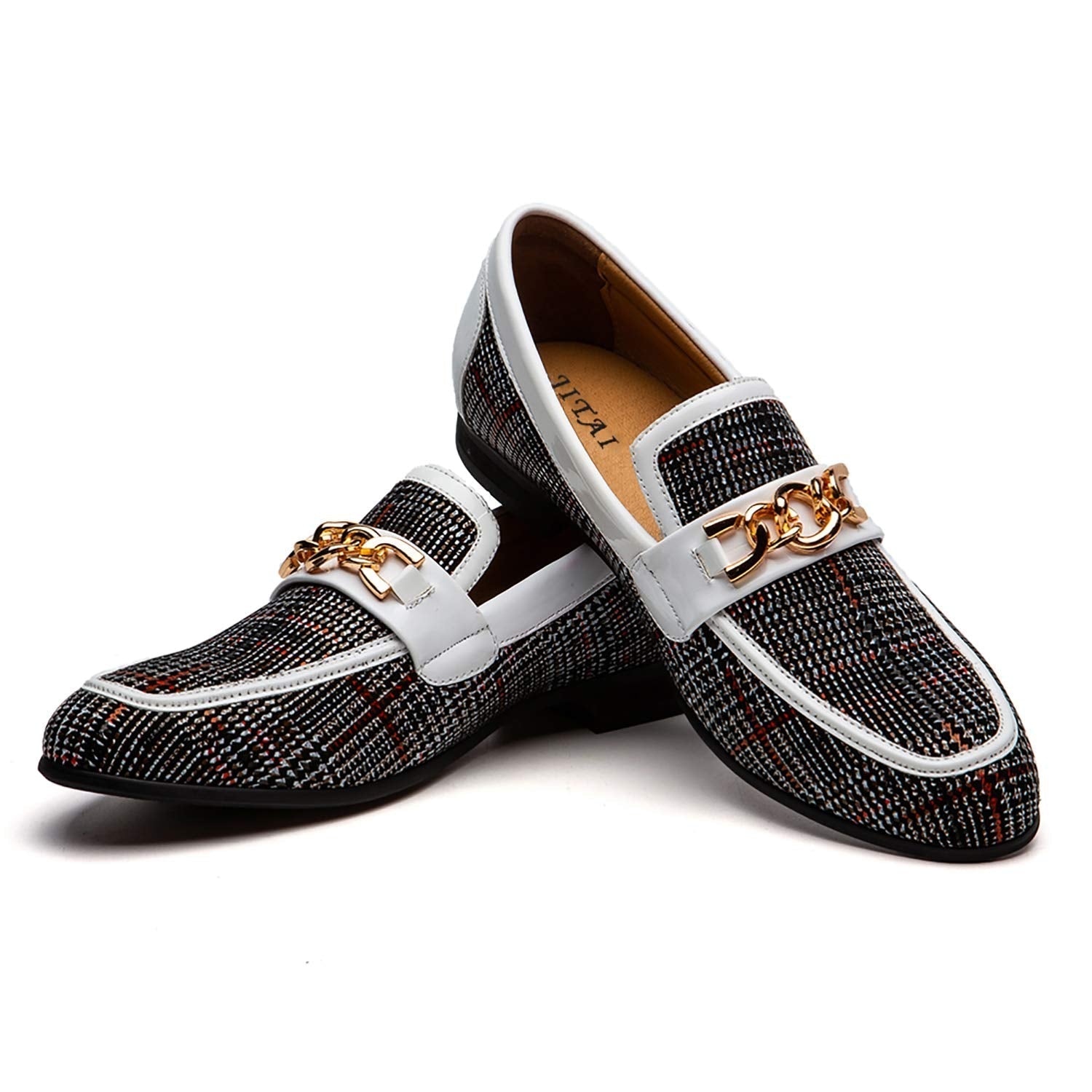 JITAI Mens Leather Shoes Pattern Printing Men's Dress Loafer Shoes Slip-on Casual Loafer Smoking Slipper