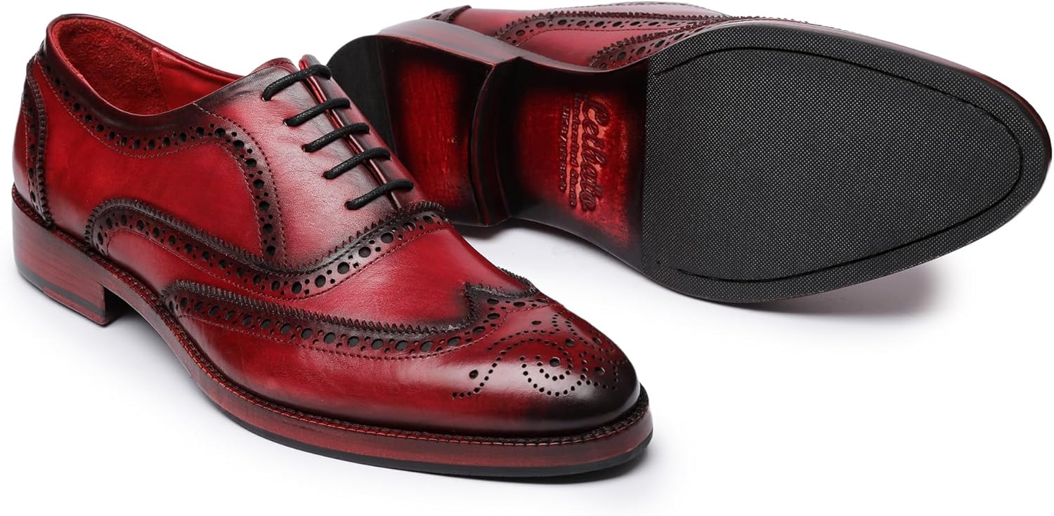 Wingtip Brogue Oxford Handcrafted Men's Genuine Leather Lace up Dress Shoes