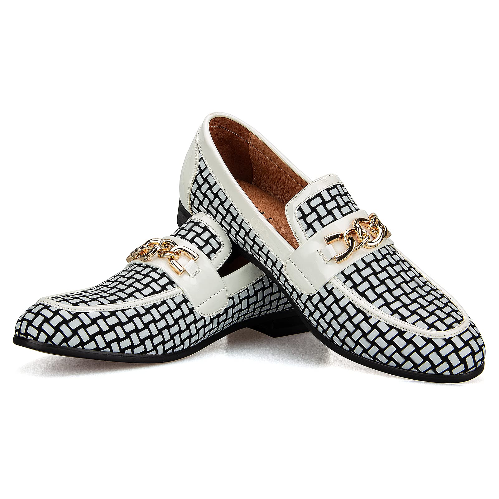 JITAI Mens Leather Shoes Pattern Printing Men's Dress Loafer Shoes Slip-on Casual Loafer Smoking Slipper