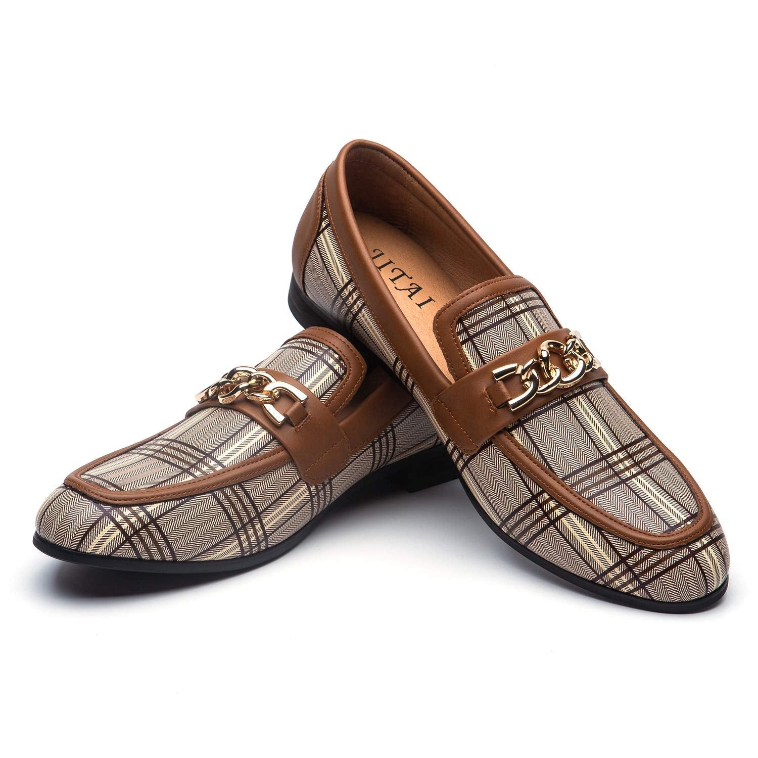 JITAI Mens Leather Shoes Pattern Printing Men's Dress Loafer Shoes Slip-on Casual Loafer Smoking Slipper