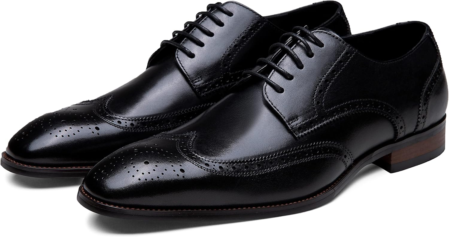 Jousen Men's Dress Shoes Leather Formal Business Oxford Derby Shoes Brogue Wingtip Retro Dress Shoes for Men