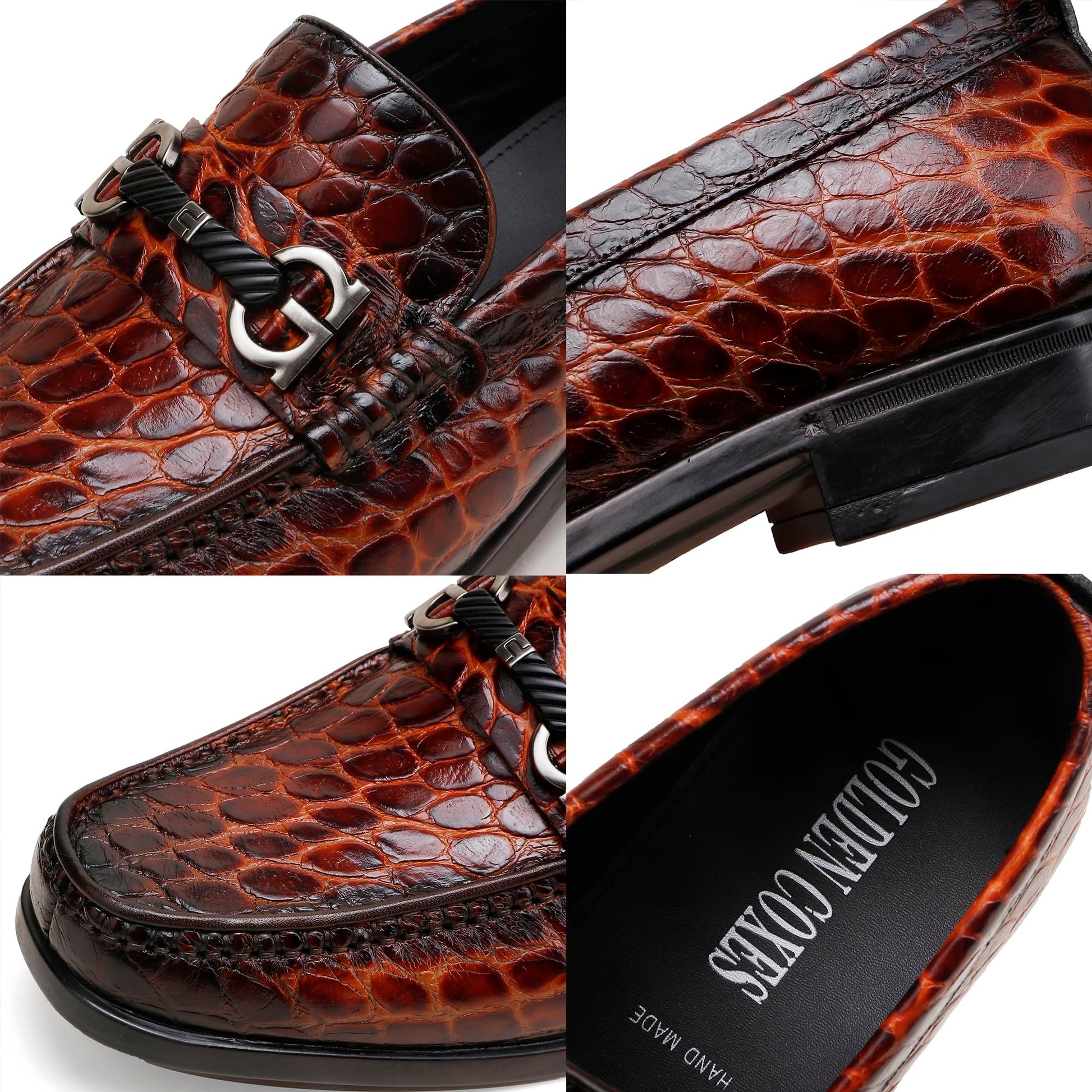 Classic Mens Leather Dress Shoes, Premium Alligator Loafers